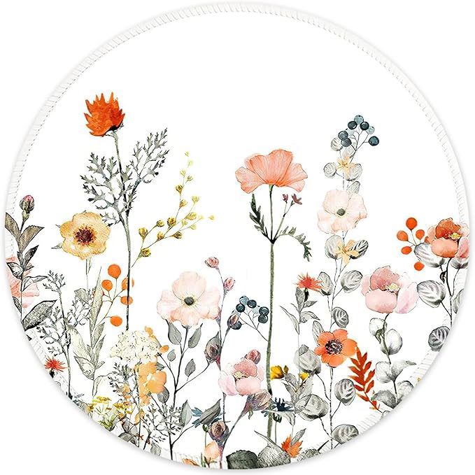 ITNRSIIET Round Mouse Pad with Stitched Edge Premium-Textured Waterproof Non-Slip Rubber Base Desktop Protection Mat Diameter 8.7 inches, Wildflowers