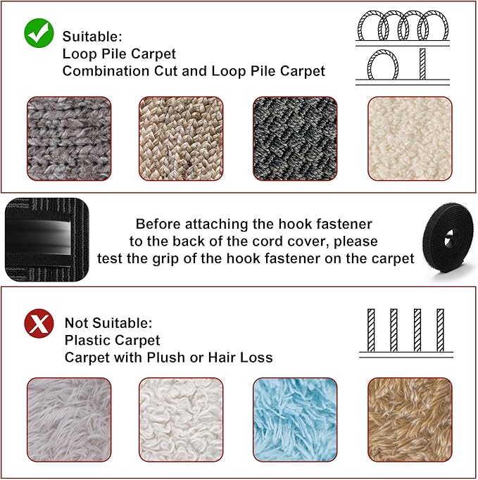 8.2Ft Cord Cover Floor, PVC Cord Covers for Wires on Floor, Soft Floor Cable Cover Cord Hider, Floor Cable Management Cable Protector for Commercial Office Carpet/Floors/Wall Black