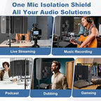 Studio Microphone Stand with Isolation Shield & Pop Filter,5-Sided Tri-Layer microphone isolation shield,Studio Boom Arm Tripod for Crystal Clear Recording,Podcasting,Streaming,Home Studio Equipment