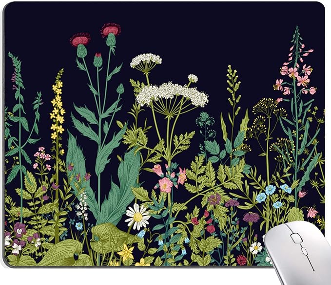 Floral Mouse Pad, Square Waterproof Non-Slip Rubber Base Mouse Pad for Office Laptop, 9.5"x7.9"x0.12" Inch (Weed Flower)