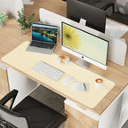 Leather Desk pad Protector, Large Desk mat with Natural Cork & PU Leather,Mouse pad,Non-Slip Office Desk Mat,Waterproof Desk Writing Pad for Office and Home (47in*17in, Apricot)