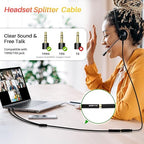 Headphone Splitter for Computer, 3.5mm Female to Dual 3.5mm Male Audio Splitter Cable, Stereo Jack Earphones Headset to PC Laptop Adapter, 1/8inch 2-in-1 Y Separator Aux Dongle Converters, 3FT