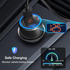 USB C Car Charger, 3 Pack 65W Dual 12V Car Power Adapter with Voltmeter QC+PD 3.0 Multi Port Fast Charging Cigarette Lighter USB Charger for iPhone 16 15 14 13 12 Pad Pro Max, Android(Black Gray)