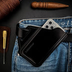 TobbinGear Leather Belt Phone Pouch, Leather Cell Phone Holster, Universal Phone Case with Belt Loops, for Men and Women Large Black