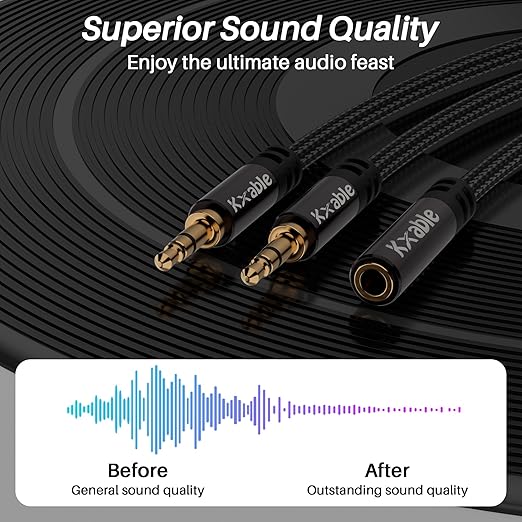 1/8 Inch TRS Stereo Y Splitter Cable 3FT, 3.5mm Female to 2-Male Y-Splitter Stereo Audio Cable, for Cell Phone PC Laptop, Speaker, Headphones, Suitable for Switching or Two Sets of Speakers