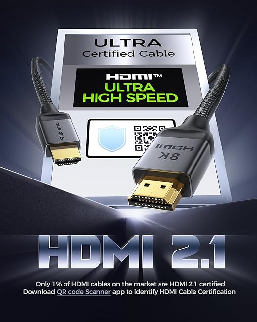 Silkland Certified HDMI 2.1 Cable, [4K@240Hz 144Hz 120Hz, 8K@60Hz] 1440P Ultra High Speed HDMI Cable 48Gbps (Upgrade Braided), HDR10+, eARC, HDCP 2.3, Compatible for Xbox/PS5/PS4/Roku TV-6.6ft