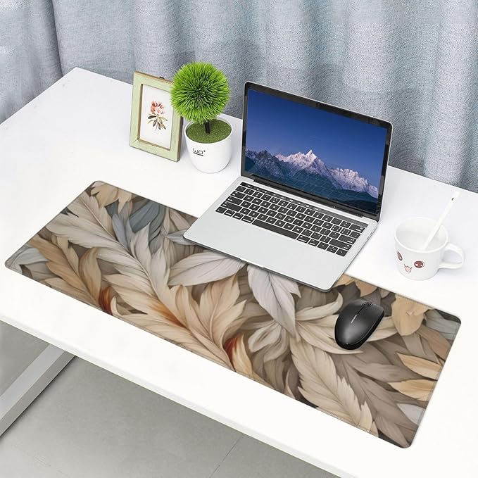 Gaming Mouse Pad, Large Non-Slip Rubber Base Mousepad, Keyboard Mouse Mat, Desk Pad with Stitched Edges, 31.5x11.8inch, Autumn Leaves