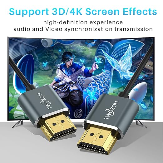 Twozoh Slim 4K Long HDMI Cable 15FT 5 Pack, Ultra Thin & Flexible Skinny HDMI to HDMI 2.0 Cord Support 4K/60HZ 18gbps Laptop, Monitor, PS5, PS4, Xbox One, Fire TV