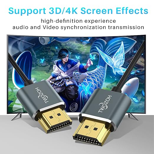 Twozoh Ultra-Thin Long HDMI to HDMI Cable 15FT, Hyper Slim HDMI 2.0 Cable, Extreme Flexible HDMI Cord Support 3D/4K@60Hz, 2160P, 1080P