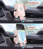 Wireless Car Charger, MOKPR 15W Fast Charging Auto-Clamping Car Charger Phone Mount Air Vent Cell Phone Holder Compatible iPhone 16/15/14/13/13 Pro/12 pro/12/11, for Samsung Galaxy S23/S22/S21, Pink