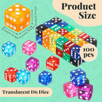 100 Piece 19 mm Casino Style Craps Dice Sets Acrylic and Translucent D6 Dice, Square W/Rounded Edge for Casino, Craps, Table Games and Board Games (Multicolor)