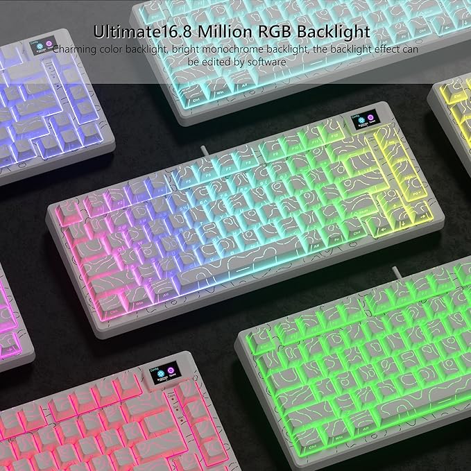 Womier SK80 75% Percent Keyboard with Color Multimedia Display Mechanical Gaming Keyboard Topographic, Hot Swappable Gasket Mount RGB Creamy Key Board Pre-lubed POM Switch for Mac/Win,White