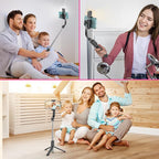 Selfie Stick Tripod with Fill Light, All in One Extendable Selfie Stick with Detachable Wireless Remote, Flexible Phone Tripod Stand Compatible with iPhone/Galaxy, Compact Size & Lightweight