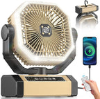 Camping Fan Rechargeable - 9-Inch Battery Powered Fan, 20000mAh(60Hrs) Battery Operated for Camping, Auto Oscillation Cordless, Tent Fan with Remote/Light, 4 Speeds, 4 Timing, Outdoor