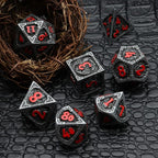 Haxtec Metal DND Dice Set Black Red Dragon D&D Dice Set with Leather Dice Bag Metal Polyhedral Dice Compatible with Dungeons and Dragons Gifts TTRPG Dice