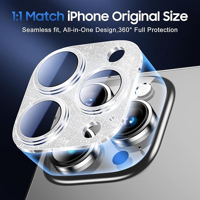 UniqueMe 3 Packs Compatible for iPhone 14 Pro Max/iPhone 14 Pro Camera Lens Protector Acrylic [Not Glass],[Case Friendly][Scratch-Resistant][Night Shooting Mode]-Glitter Silver