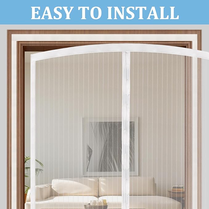 Magnetic Screen Door - Self Sealing, Heavy Duty, Hands Free Mesh Partition Keeps Bugs Out Let Breeze in- Pet and Kid Friendly - Keep Open Feature (White, Fit Door Size 30 x 80 Inch)