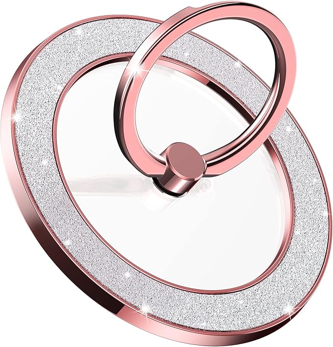 Magnetic Phone Ring Holder for MagSafe, Magnetic Phone Grip for iPhone, Compatible with iPhone MagSafe Wireless Charging. (Glitter Rose Gold)