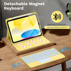 MoKo Touch Keyboard Case for iPad (A16) 11th Generation 11 inch 2025, iPad 10th Generation 10.9 inch Case with Pencil Holder, 7 Colors Backlit Multi-TrackPad Detachable Bluetooth Keyboard,Light Yellow