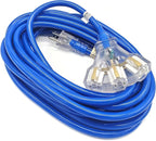 25 ft - 12 Gauge Heavy Duty Extension Cord - Lighted on Both Ends - SJTW Blue - Outdoor Extension_Cord Waterproof 25 ft by Premier Wire - 15 Amp ExtensionCord (25 Foot 12-Awg Power Cord Blue)