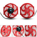 2PCS 10 inch Slim Fan Push Pull Electric Radiator Cooling 12V 80W Mount Universal Kit Red