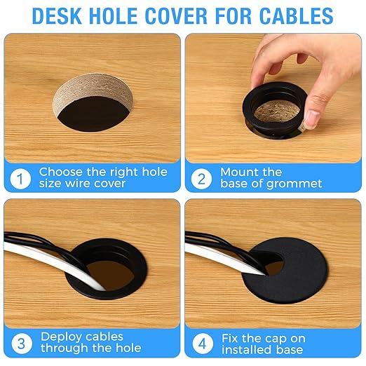Desk Grommet 1-1/2" (38 mm), Desk Cord Hole Cover, Cable Grommet ABS Plastic, Desk Hole Grommet for Office and Home Table Cable, Detachable Cable Cord Organizer (White 4 Pcs)
