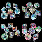 Haxtec Rainbow Sharp Edge Dice Set DND Dice with Iridescent Mylar Resin Dice Galaxy D&D Dice for RPG Role Playing Compatible with Dungeons and Dragons Gift