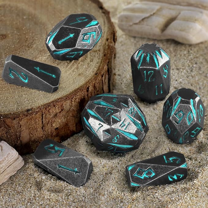 Dungeons and Dragon Dice of 7, Metal Dice Set D and D Polyhedral DND Dice Set with Cardboard Box Unique Cool Stonehenge Theme RPG Dice for Role Playing Games Gifts (Blue)
