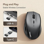 TECKNET Wireless Mouse Jiggler, USB-C Rechargeable Mouse, Silent Mouse Quiet Click, Build-in Mouse Mover, 6400 DPI Ergonomic Mouse, 2.4G Cordless Computer Mice for Mac, Laptop, Desktop, PC