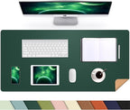 Leather Desk pad Protector, Large Desk mat with Natural Cork & PU Leather,Mouse pad,Non-Slip Office Desk Mat,Waterproof Desk Writing Pad for Office and Home (35in*17in, Dark Green)