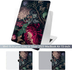 Batianda Premium Case for New MacBook Air 15 inch 2025 2024 2023 with M4 M3 M2 Chip, Designed Black Protective Plastic Hardshell & Keyboard Cover & Screen Protector, Vintage Flower