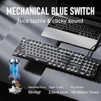 EWEADN TK100 Typewriter Keyboard Wired Mechanical Keyboard, 104 Keys Aesthetic Typewriter Keyboards with White Backlit, Anti-Ghosting, Blue Switch Wired Cute Keyboards-Black