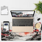 Large Mouse Pad Ink Painting Gaming Desk Pad Computer Keyboard Non-Slip Waterproof Mouse Mat with Rubber Base and Stitched Edges Entertainment Office Writing Desk Mat 35.4 x 15.7 Inches