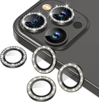 AGVEE 3+3 6 Pack for iPhone 12 Pro Max 6.7" Camera Lens Cover Protector, Bling Diamond & Bling Glitter Metal Ring 9H Tempered HD Glass Camera Cover Protector Film, Bling-Black