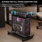 EUREKA ERGONOMIC Height Adjustable Computer Tower Stand, Illuminated Glass Panel PC Stand w/RGB Lights, 2-Tier CPU Holder Cart Under Desk, PC Floor Stand for Office Gaming, APP Control