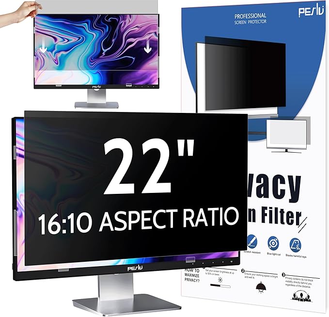 Privacy Screen for Computer Monitor 22 Inch 16:10 Aspect Ratio, Anti Blue Light Glare Removable 22 in Privacy Screen Filter Protective Film, HD 22 Inch Privacy Screen Protector for Monitor