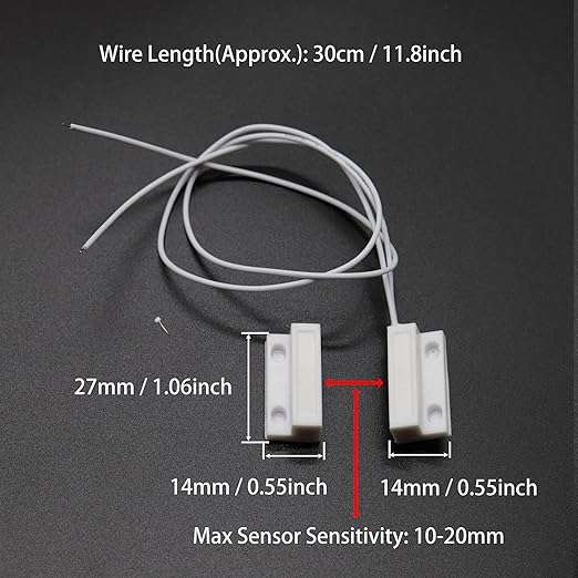 Magnetic Reed Switch NO Surface Mount Wired Door Window Contact Sensor with Adhesive Paper for Home Security and Burglar Alarm Systems MC-38 5pcs