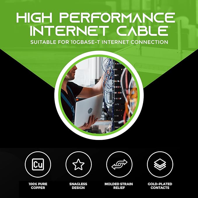 GearIT Cat 6 Ethernet Cable (16-Pack 3 Feet) Cat6 Network Patch, 10Gbps, RJ45, Snagless Cord, Gold-Plated Connectors, Internet for PC, TV, Tablet, Router, Printer, Servers, IT Data Center - Blue