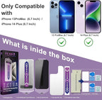 2 Pack Privacy Screen Protector for iPhone 13 Pro Max/iPhon 14 Plus, 9H Tempered Glass, Full Coverage, Anti-Fingerprint, Auto Dust-Elimination, No Bubble, Easy Installation