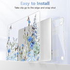 May Chen Compatible with MacBook Pro 13 inch Case with Touch Bar 2022 2021 2020 Release A2338 M1/M2 A2251 A2289, Plastic Hard Shell Case with Keyboard Cover + Dust Plug, Blue Flowers Leaves