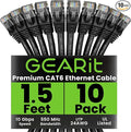 GEARit Cat 6 Ethernet Cable (10-Pack 1.5 Feet) Cat6 Network Patch, 10Gbps, RJ45, Snagless Cord, Gold-Plated Connectors, Internet for PC, TV, Tablet, Router, Printer, Servers, IT Data Center - Black