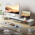 Fenge Dual Monitor Stand, 42.5 Inch Monitor Riser for Desk, Wood Desk Shelf for 2 Monitors, 2 Tier Monitor Shelf with Headphone Stand & Phone Holder
