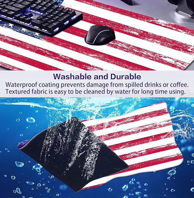 American Flag XXL Extended Mouse Pad, Patriot Large Laptop Pad, Waterproof, Non Slip, Gaming Office and Home Stitching Edge Table Pad 35.4 x 15.7 x 0.12 Inches