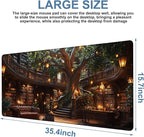 Large Mouse Pad Old Library Gaming Desk Pad Computer Keyboard Non-Slip Waterproof Mouse Mat with Rubber Base and Stitched Edges Entertainment Office Writing Desk Mat 35.4 x 15.7 Inches