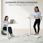 FLEXISPOT Mobile Standing Desk with Wheels Pneumatic Laptop Desk Rolling Computer Cart Movable Height Adjustable Small Sit Stand Desk Computer Workstations Home Use（27.6" W x 15.7" D,White+Maple