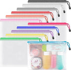 Umriox Small Zipper Pouch, 9.5x7.1 in (12 Colors, 12 Packs), Mesh Bags with Zipper for Office Supplies Travel Accessories