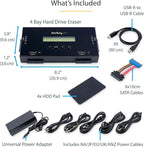 StarTech.com 4 Bay SSD/HDD Hard Drive Eraser, 2.5/3.5" SATA, Hostless Standalone Secure Erase, Disk Sanitizer, Hardware Wiper Erasing Tool, 9 Modes, RS232 Printer Port, NIST/DOD, LCD, TAA (SATERASER4)