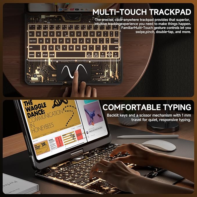 Transparent Case with Keyboard iPad Air (M3/M2,2025/2024) 11 Inch,Compatible 10.9" iPad Air 5th/4th & 11" iPad Pro 4/3/2/1,7-Color Backlit,Wireless Keyboard, 360°Rotating,with trackpad,Black