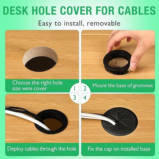 5 Pcs Desk Grommet 2" / 50 mm, Desk Hole Cover for Cables Beige, Cable Grommet ABS Plastic, Desk Hole Grommet for Home & Office Pc, Detachable Cable Cord Organizer