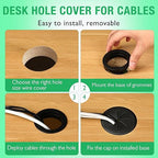 2 Pcs Desk Grommet 2-3/8" / 60 mm, Desk Hole Cover for Cables Brown, Cable Grommet ABS Plastic, Desk Hole Grommet for Home & Office Pc, Detachable Cable Cord Organizer